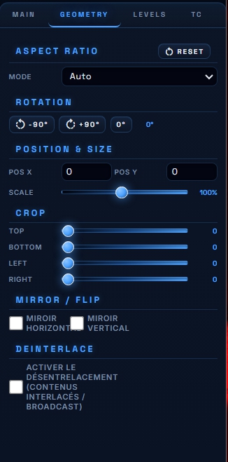 Onglet GEOMETRY — aspect, rotation, position
