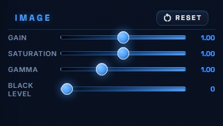 Réglages image — gain, saturation, gamma, black level