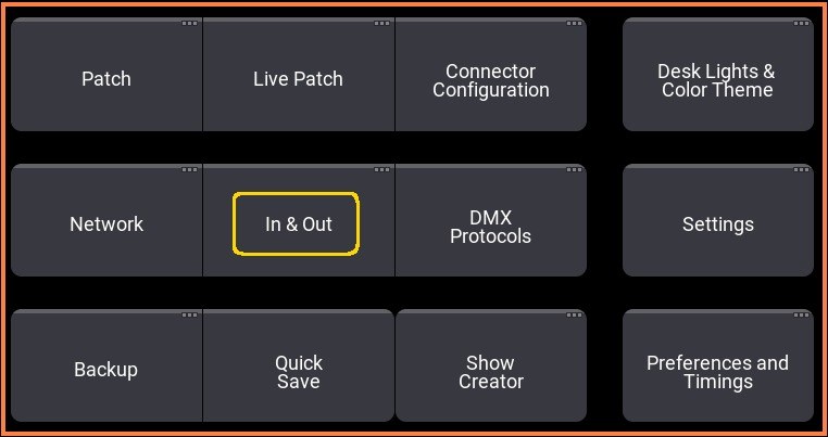 Menu de la console : ouvrir In & Out.