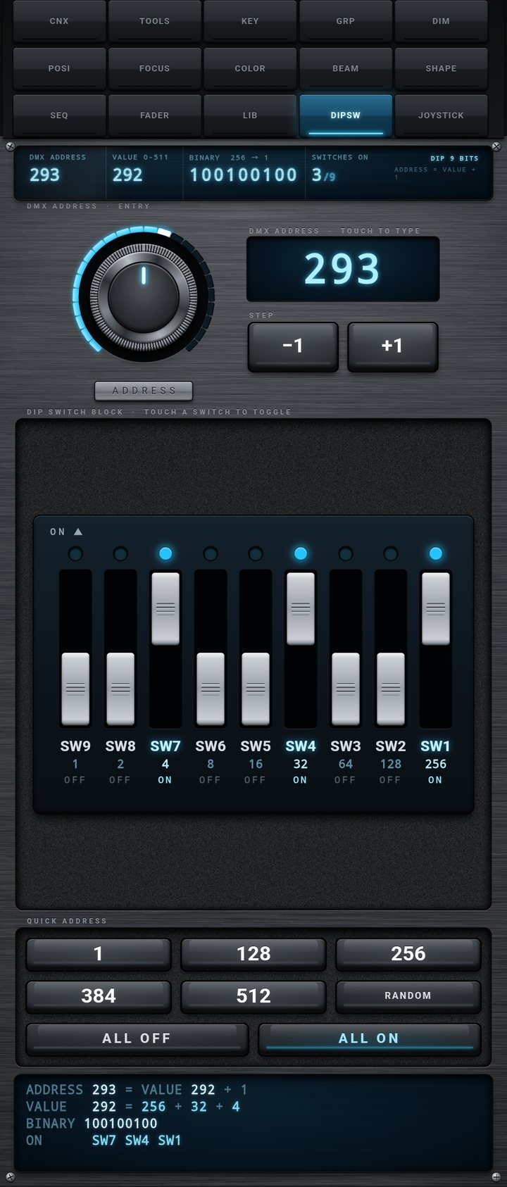 DIPSW tab on a phone