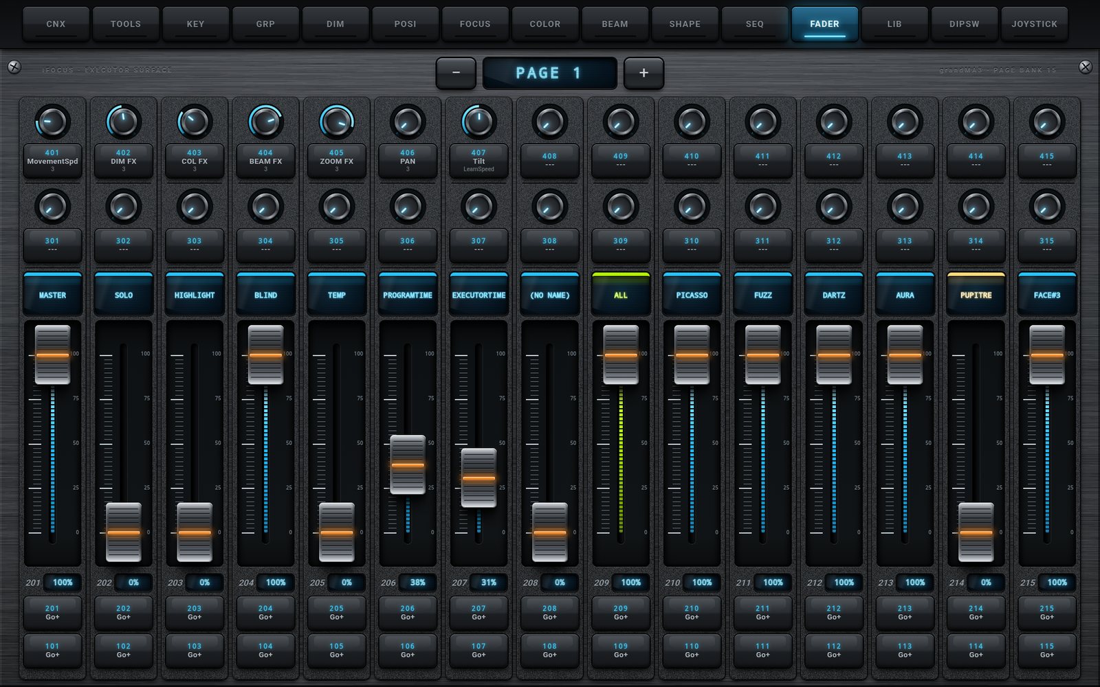 FADER tab on a tablet